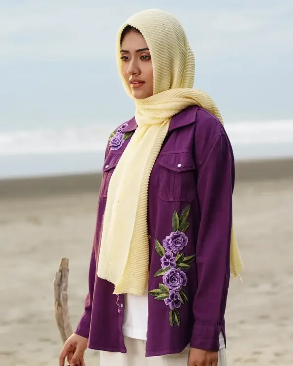 Purple Floral Embroidered Ladies Overshirt