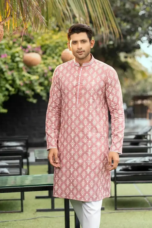 Men’s Cotton Tencel Panjabi – Traditional Pink Eleganc-  1701A