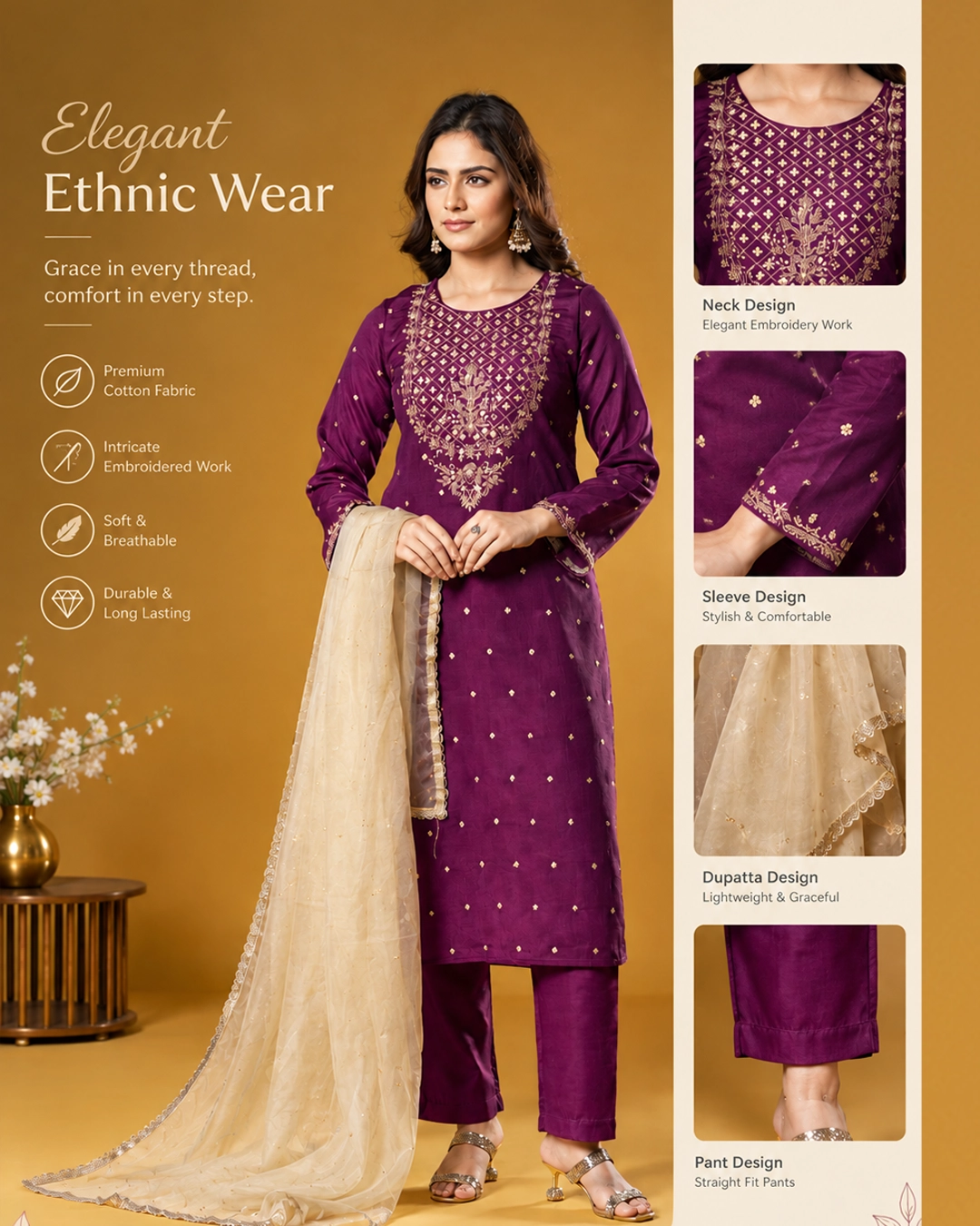 Alizeh Plum Purple Cinon Embroidered Three Piece Suit Set