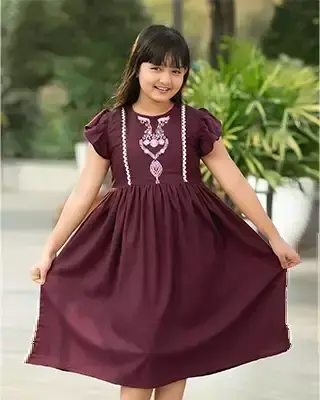 Elegant Maroon Girls' Embroidered Frock – Festive & Stylish
