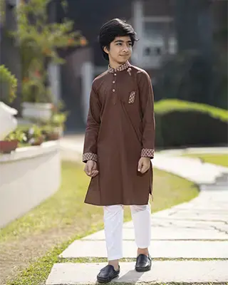 Baby Boys' Coffee Brown Panjabi with Ornate Embroidery - EEW-FC- 2004A
