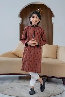 Rusty Red Boys’ Panjabi – Elegant & Comfortable Festive Wear-EEW-FC-1606B