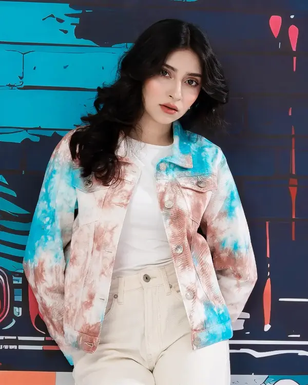 Brown and Blue Tie-Dye Denim Jacket-LWJ-713