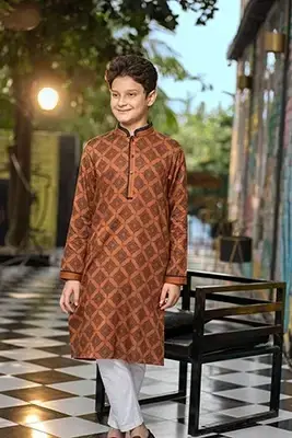 Baby Boy Cotton Tencel Panjabi | Rust Orange Traditional Kids Panjabi-EEW-FC-1601A