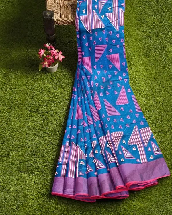 Violet Blue Geometry Half-Silk Saree – Flickere Outfit Exclusive