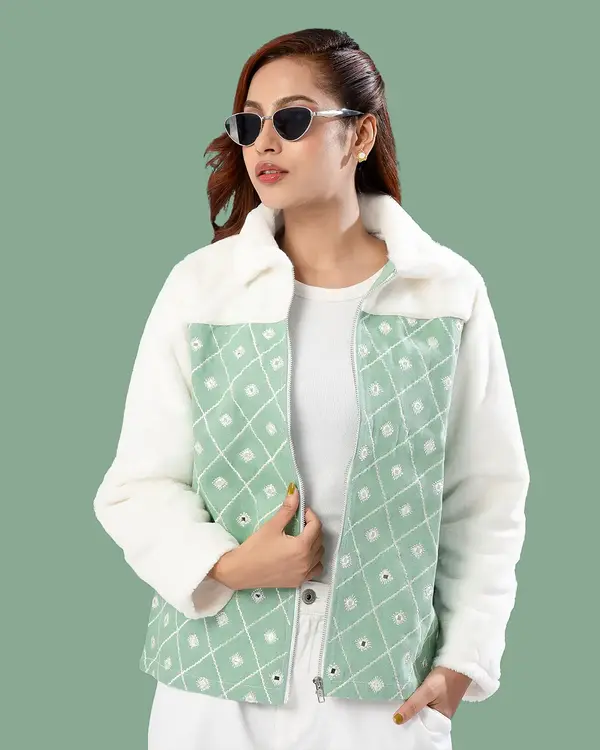 Quilted Panel Faux Fur Jacket,  Style Number-LWJ -723