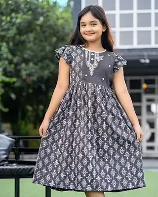 Elegant Charcoal Grey Color Baby Girl Frock