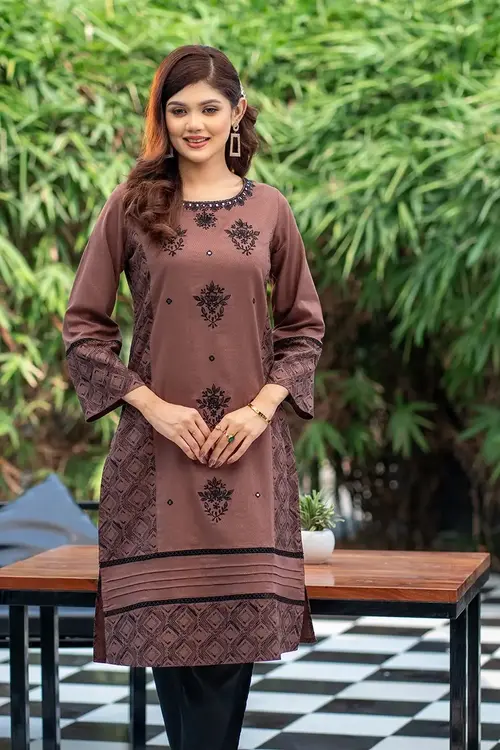 Elegance in Brown – Women's Two-Piece Kurti Set