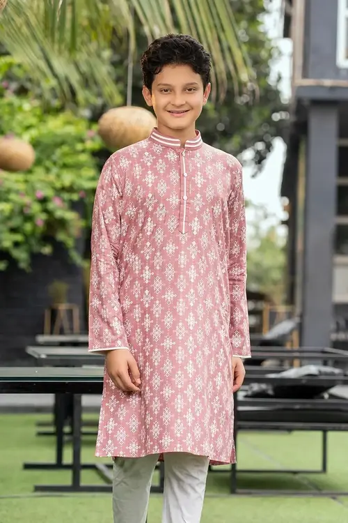 Traditional soft pink color Cotton Tencel Baby Boy PanjABI -  1701A