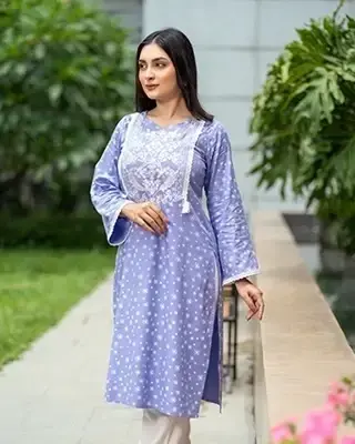 Blue Lavender Cotton Two-Piece Kurti Set