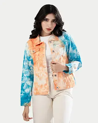 Orange and Blue Tie-Dye Denim Jacket- LWJ-726