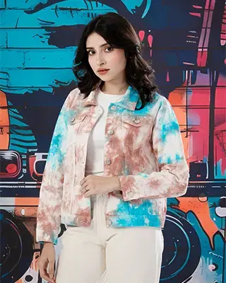 Brown and Blue Tie-Dye Denim Jacket-LWJ-713