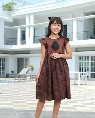 Elegant Black Brown Girls' Embroidered Frock – Festive & Stylish