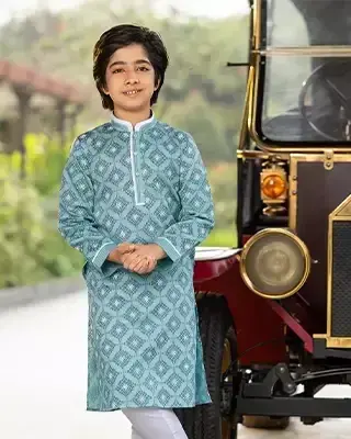 Majestic  Aqua Blue Boys’ Panjabi – Elegant & Comfortable Festive Wear