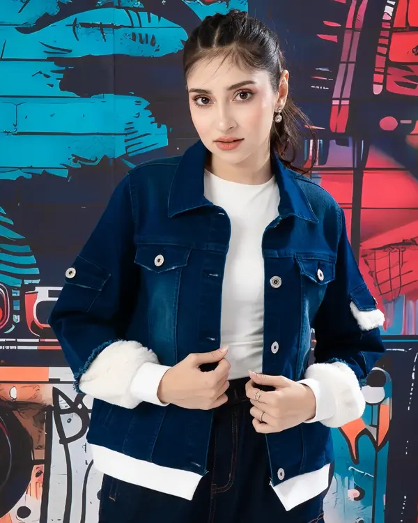 Indigo Denim Jacket with Faux Fur Trim- LWJ-724