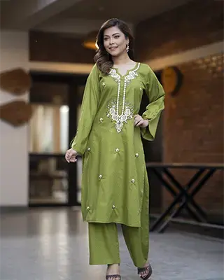 Festive Olive Green Two-Piece Kurti Set - EEW-FC- 2005