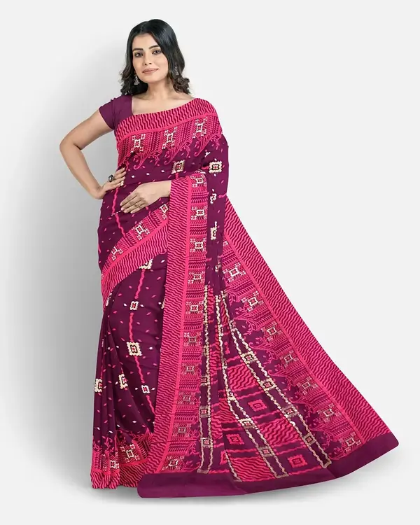 Flickere Outfit Premium Half-Silk Saree in Plum Wine & Rani Pink
