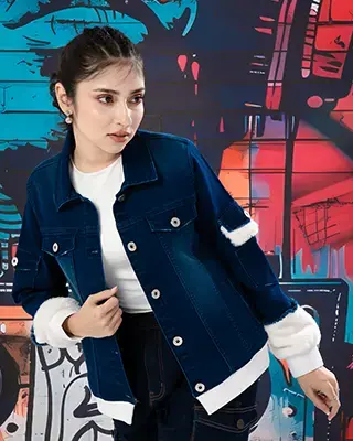 Indigo Denim Jacket with Faux Fur Trim- LWJ-724