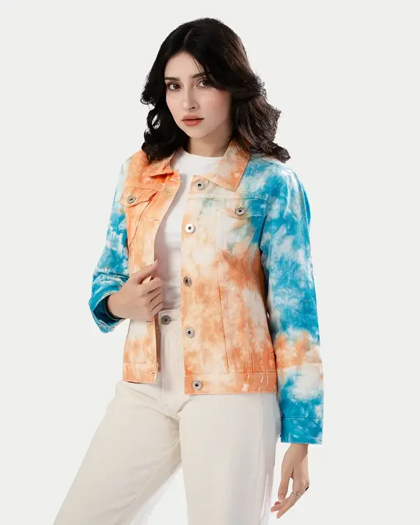 Orange and Blue Tie-Dye Denim Jacket- LWJ-726