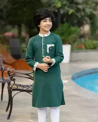 Rich Forest Green  Boys’ Panjabi – Elegant & Comfortable Festive Wear