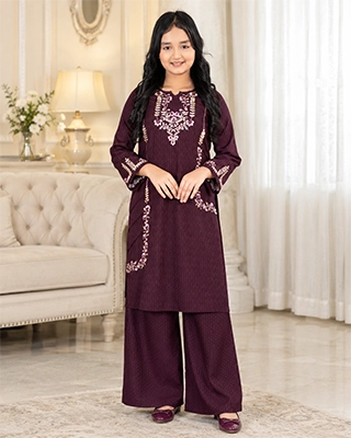 Baby girl Rich Plum Embroidered 2-Piece Kurti & Palazzo Set for Girls