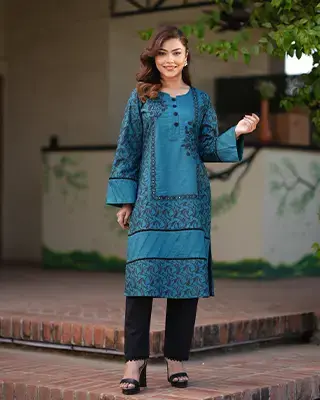 Teal Radiance" Embroidered Kurti Set – EEW-FC–2001A