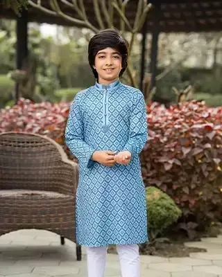 Azure Elegance Boys’ Punjabi–Traditional Cotton Comfort