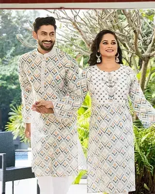 Elegant Cotton Tencel Matching Couple Set – Stylish & Comfortable Ethnic Wear-FC-1607