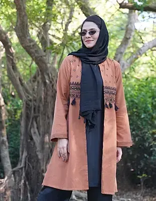 Orange Embroidered Tassel Long Shrug(LES-1922B)