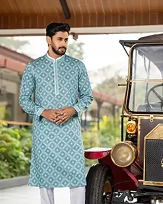Elegant Aqua Blue Matching Panjabi – Traditional & Stylish