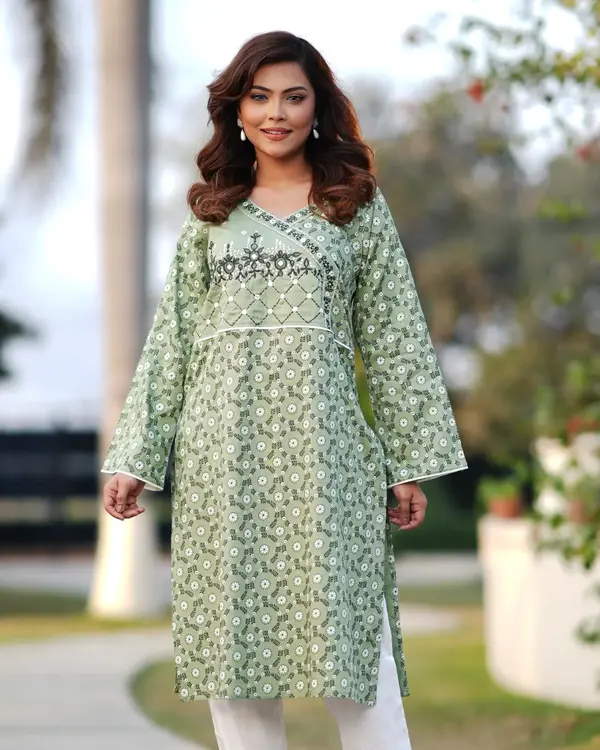 Sage Green Embroidered Kurti Set –EEW-FC–2002B