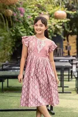 Elegant Cotton Tencel Baby Girl Frock – Traditional Soft Pink -  1701A