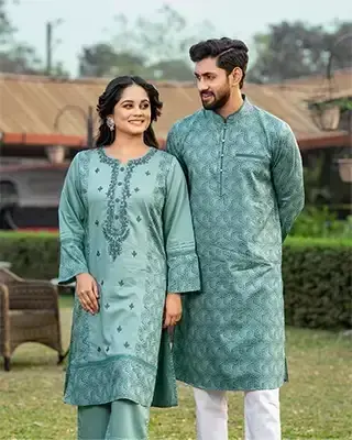 Matching Couple Set | Opal Cotton Tencel Kurti & Panjabi 1605A
