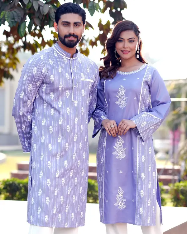 Coordinated Lavender Blue Couple Combo Set - EEW-FC-2003B
