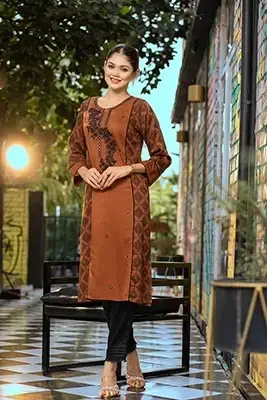Rust Orange Two Piece Set – Cotton Tencel Kurti & Salwar-EEW-FC-1601A
