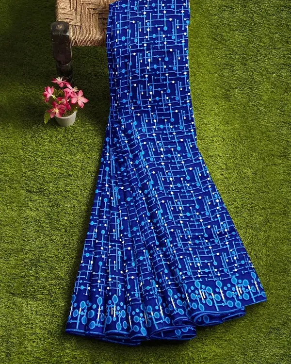 Flickere Outfit Royal Blue Geometric Half-Silk Saree