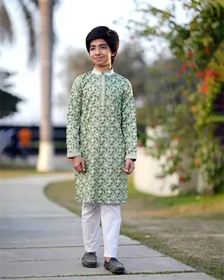 Boy Sage Green Festive Panjabi with White Piping -  EEW-FC–2002B
