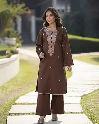 Women’s Festive Coffee Brown Two-Piece Kurti Set EEW-FC- 2004A